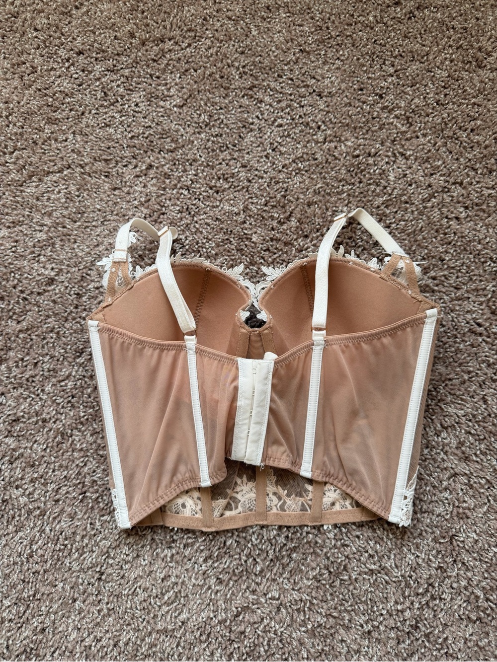 Victoria's Secret Beige Longline Bustier Bralette with Ivory Floral Lace - Picture 2 of 5